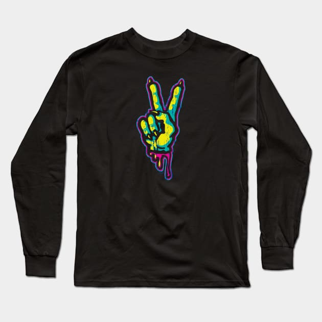 Zombie Monster Creature Peace Sign Long Sleeve T-Shirt by Mudge